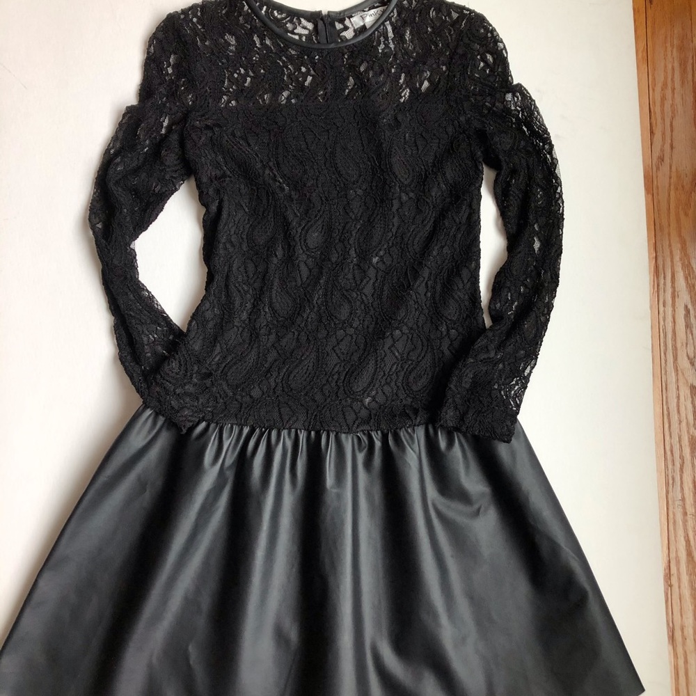 Faux Leather & Lace Dress Fit & Flare Drop Waist Prom Party